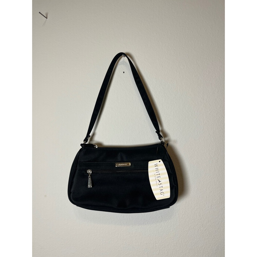 Y2K White Stag Womens Black Nylon Small Shoulder Bag Baguette Purse NWT